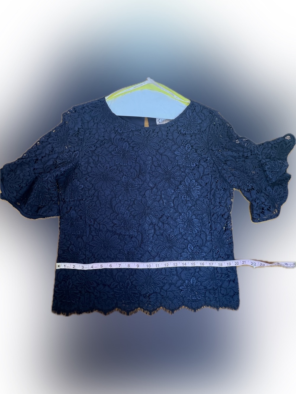 Nanette Navy Puff Sleeve Lined Size M Lace Top EUC (#2112) - Picture 8 of 10